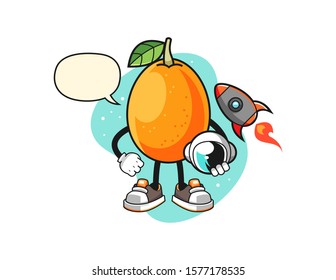 Kumquat astronaut with speech bubble cartoon. Mascot Character vector.