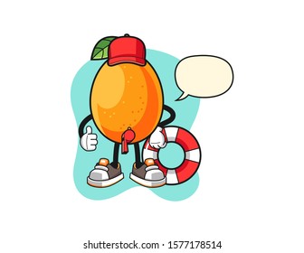 Kumquat beach lifeguard with speech bubble cartoon. Mascot Character vector.