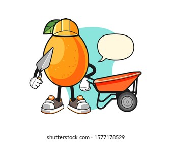 Kumquat builder with speech bubble cartoon. Mascot Character vector.