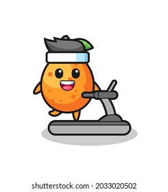kumquat cartoon character walking on the treadmill , cute style design for t shirt, sticker, logo element