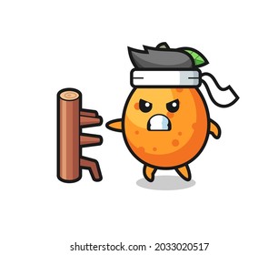 ilustración de caricatura de kumquat como luchador de karate , diseño de estilo lindo para camiseta, pegatina, elemento logo