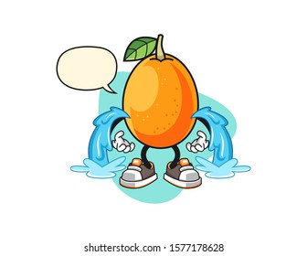 Kumquat cry with speech bubble cartoon. Mascot Character vector.