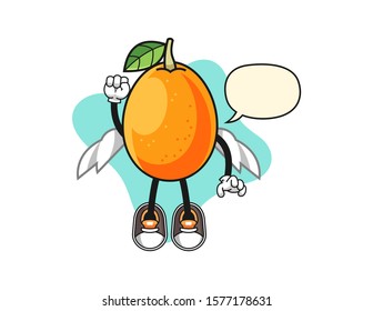 Kumquat fly with speech bubble cartoon. Mascot Character vector.