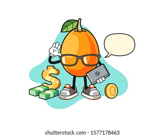 Kumquat freelancer with speech bubble cartoon. Mascot Character vector.