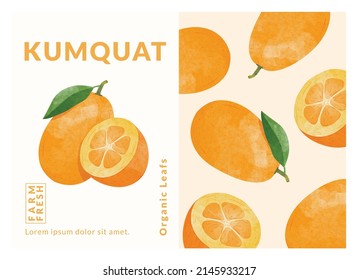 Kumquat Fruit Packaging Design Templates, Watercolour Style Vector Illustration.