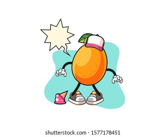 Kumquat with ice cream fall with speech bubble cartoon. Mascot Character vector.