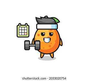 kumquat mascot cartoon doing fitness with dumbbell , cute style design for t shirt, sticker, logo element
