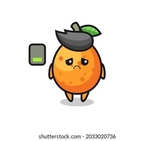 kumquat mascot character doing a tired gesture , cute style design for t shirt, sticker, logo element