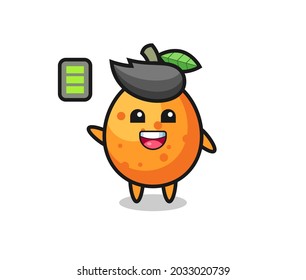 kumquat mascot character with energetic gesture , cute style design for t shirt, sticker, logo element