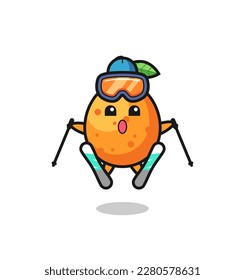 kumquat mascot character as a ski player , cute style design for t shirt, sticker, logo element