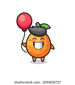 kumquat mascot illustration is playing balloon , cute style design for t shirt, sticker, logo element