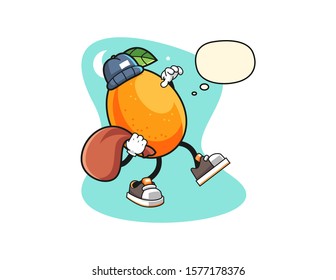 Kumquat thief with thought bubble cartoon. Mascot Character vector.