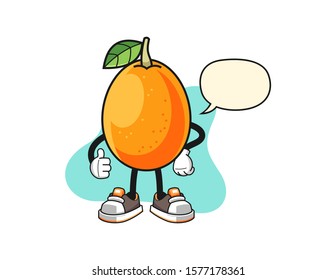 Kumquat thumbs up with speech bubble cartoon. Mascot Character vector.