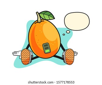 Kumquat tired with thought bubble cartoon. Mascot Character vector.
