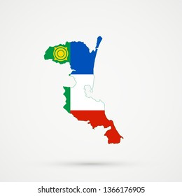 Kumykia (Dagestan) map in Khakassia flag colors, editable vector.