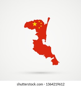 Kumykia (Kumyks ethnic territory, Dagestan) map in China flag colors, editable vector.