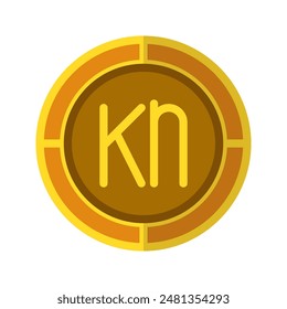 Kuna coin icon. Currency flat icons in golden color, symbol of Croatian money. Vector Illustrations.