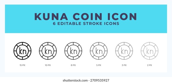 Icono de línea de moneda de Kuna con diferente trazo. Ilustración vectorial.