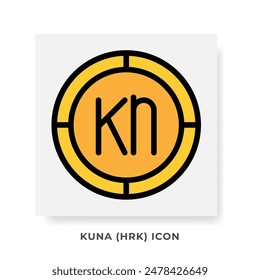 Kuna HRK Currency Icon. Croatia Financial Symbol Flat Icons, in golden color Graphic Design. Vector Illustrations.
