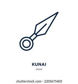Kunai-Ikone aus asiatischer Sammlung. Dünne lineare Kunai, Ninja, Blade-Umriss-Symbol einzeln auf weißem Hintergrund. Line Vektorkunai-Zeichen, Symbol für Web und Mobile
