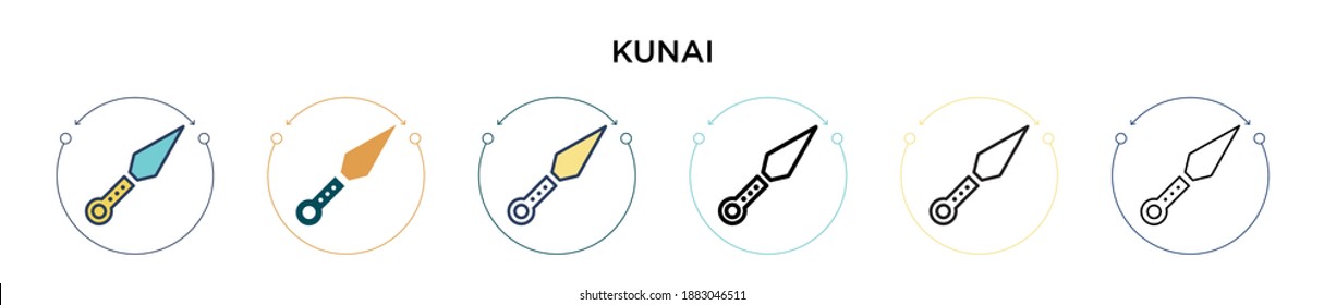 Kunai-Icon in vollem, dünnen Linie, Umriss und Strich-Stil. Vektorgrafik zweier farbiger und schwarzer Kunai-Vektorsymbole kann für mobile, ui, web-basierte