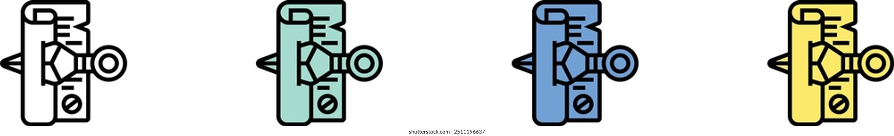 kunai icon. Outline, Green, Blue and Yellow Style Design Isolated On White Background