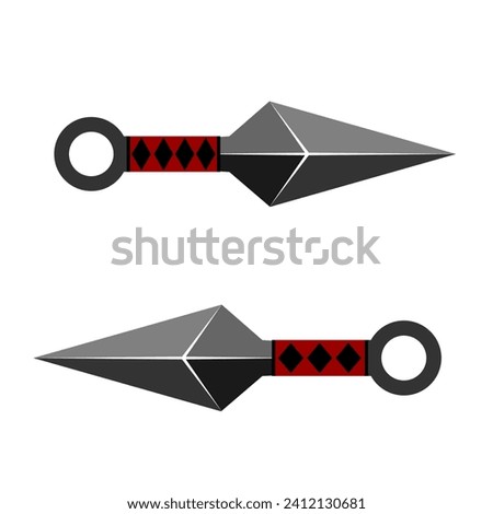 kunai illustration icon with red element, kunai is japanese throwing knife or dagger. ninja tools, kunai vector,  traditional Japanese weapons, ninja weapons