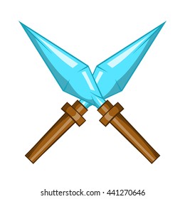 Kunai ninja throwing dagger icon in cartoon style isolated on white background