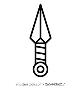 Icono de cuchillo de lanzamiento de Kunai Vector de letrero plano de contorno blanco y negro