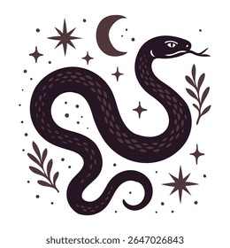 Kundalini Snake Rising: Spiritual Awakening and Energy Flow in Mystical Dimensions. Mystic Abstract Snake in Bohemian Style.