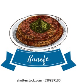 Kunefe colorful illustration. Vector illustration of turkish cuisine.