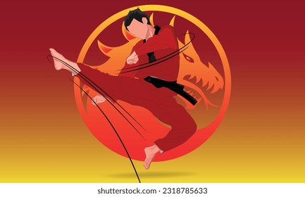 Kung fu action composition designed on sunlight background vector graphic