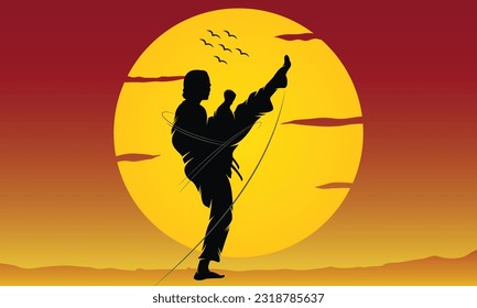 Kung fu action composition designed on sunlight background vector graphic