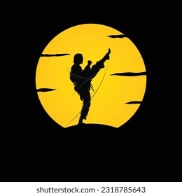 Kung fu action composition designed on sunlight background vector graphic