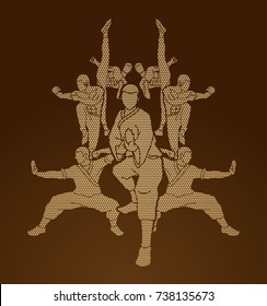 Kung fu action composition designed using geometric pattern graphic vector