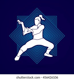 Kung fu action designed on line squaret background graphic vector.