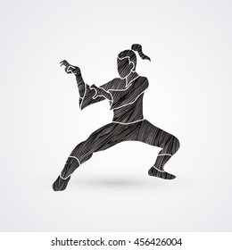 Kung fu action designed using black grunge brush graphic vector.