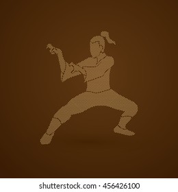 Kung fu action designed using dots  pixels graphic vector.