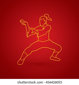 Kung fu action outline graphic vector.