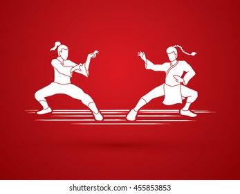 Kung Fu action ready to fight graphic vector.