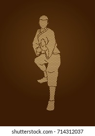 Kung fu action ready to fight front view designed using geometric pattern graphic vector.