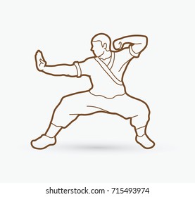 Kung Fu Action Ready Fight Outline Stock Vector (Royalty Free ...