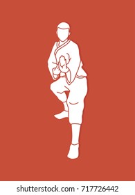 Kung fu action ready to fight front view graphic vector.