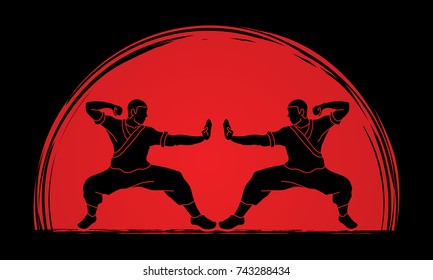 Kung fu action ready to fight designed on sunlight background graphic vector.