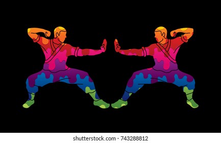 Kung fu action ready to fight designed using colorful graphic vector.