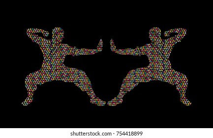 Kung fu action ready to fight designed using colorful mosaic graphic vector.