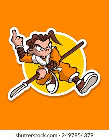 Kung Fu Boy Cartoon Design Sticker