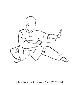 Kung fu Chinese. vector sketches in a simple contours. kung fu fighter, vector sketch illustration