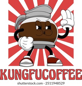 Kung Fu Coffee Character Illustration Vintage and Retro Style