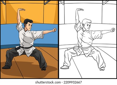 Kung Fu Coloring Page Colored Illustration